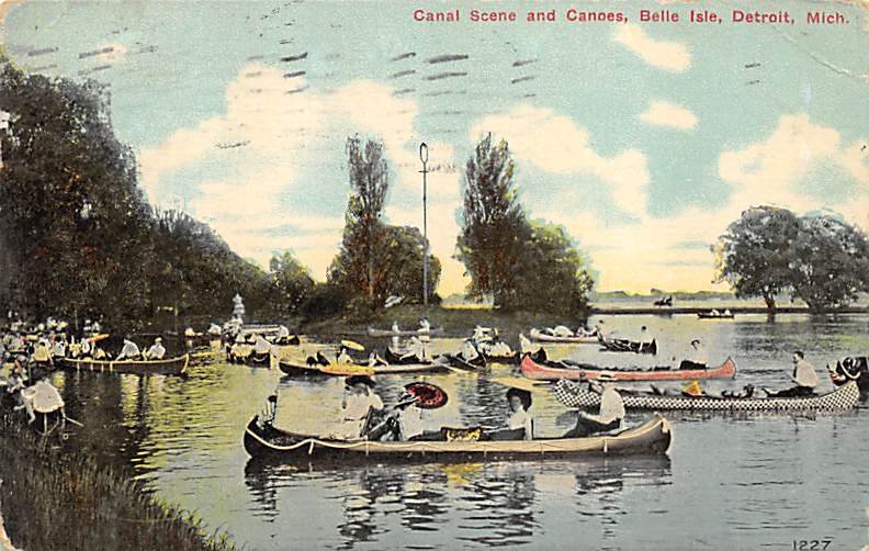 Belle Isle Park Canal Scene And Canoes - Detroit, Michigan MI