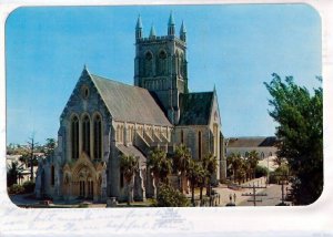 VINTAGE POSTCARD BERMUDA CATHEDRAL AND EARLY STREET VIEW c. 1950's