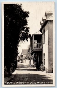 St. Augustine Florida Postcard RPPC Photo Picturesque Aviles Street Cline 1950
