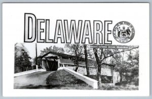 1950's RPPC DELAWARE SMITH'S COVERED BRIDGE GRANOGUE DE STATE SEAL KODAK