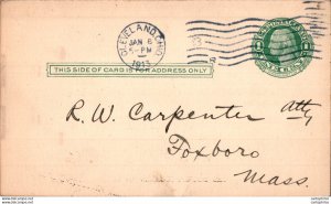 US Postal stationery 1c Cleveland Ohio 1913 to Foxboro Mass