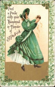 St Patrick's Day Pretty Irish Woman in Green c1910 Vintage Postcard