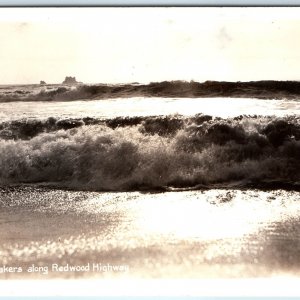 c1940s Redwood Hwy Cali RPPC Pacific Ocean Waves Breakers Sawyers Photo A165