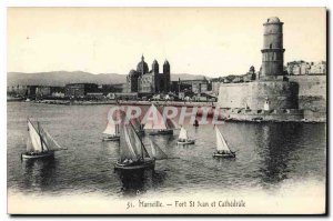 Old Postcard Marseille Fort St John and Cathedrale