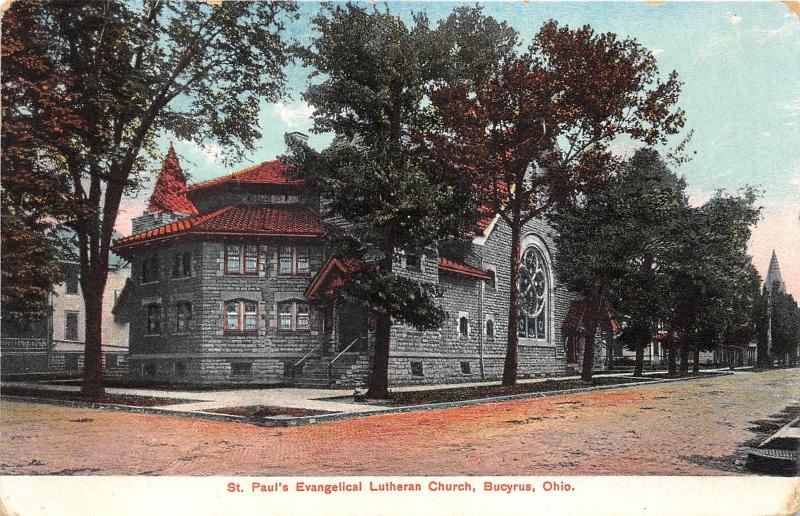 Bucyrus Ohio~St Paul's Evangelical Lutheran Church~Beautiful Stone Bldg~c1910 Pc