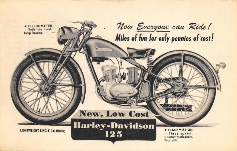 Haverhill MA 1948 Harley Davidson 125 Motorcycle Postcard