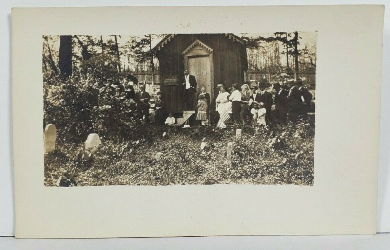 Rppc Gathering People Cemetery Building or Mausoleum US Flag c1900s Postcard P13