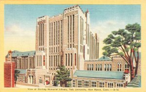 NEW HAVEN, CT Connecticut STERLING LIBRARY~Yale University c1940s Linen Postcard