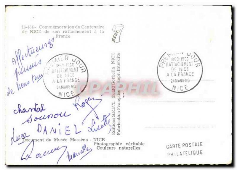 Postcard Modern Commemoration of the Centennial of His Nice Rattachemment to ...
