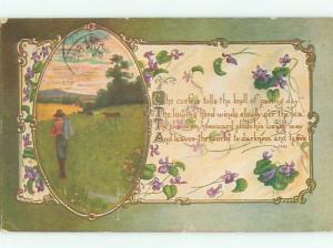 Pre-Linen THOMAS GRAY QUOTE AND PASTURE SCENE W6909