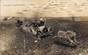 c.'09, Martin, Exaggeration, Rabbit Hunt from a Car, damage, as is  Old Postcard