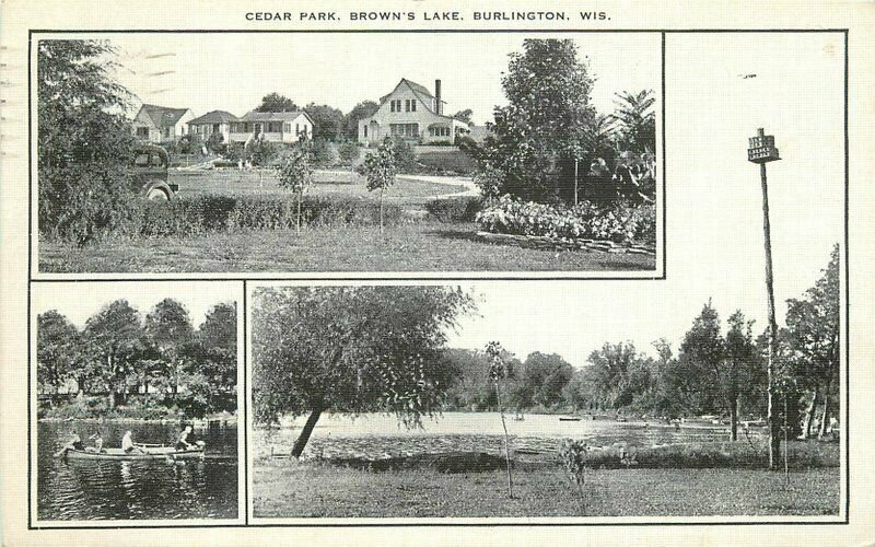 Brown's Lake Burlington Wisconsin Cedar Park 1935 Postcard Kropp 12937