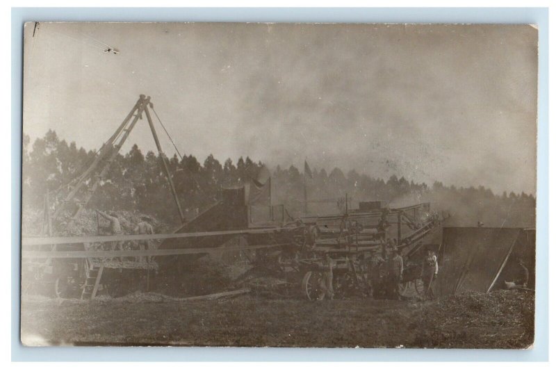 1910 Hay Crew Farming Equipment Tractor Los Angeles CA RPPC Photo Postcard