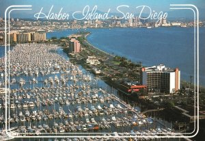 Vintage Postcard Aerial View of Harbor Island San Diego California CA