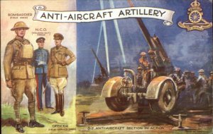 British Military Art Anti-Aircraft Artillery & Soldiers Old Postcard