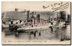 Old Postcard Brest and Le Chateau Guichen protected cruiser boat