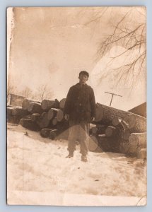 J89/ Interesting RPPC Postcard c1910 Man Sawmill Lumberjack 510