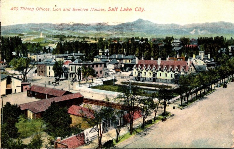 Utah Salt Lake City Tithing Offices Lion and Beehive Houses 1909