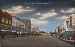 Gadsden Alabama AL Broad Street Scene at Night Vintage Postcard