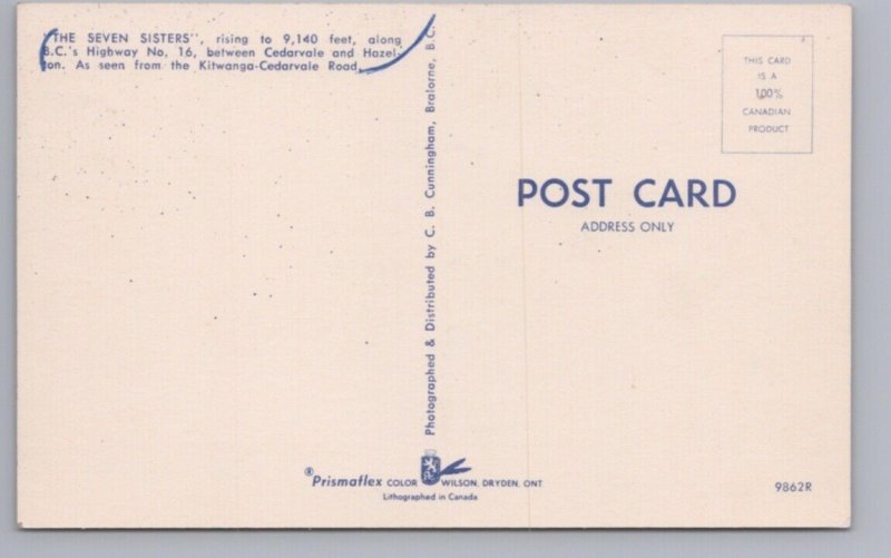 Seven Sisters From Kitwanga-Cedarvale Road, British Columbia, Vintage Postcard 