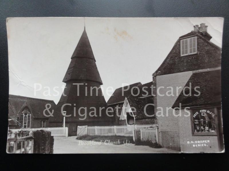 Kent: Brookland Church Old RPPC by G A Cooper shows SHOP & FRYS CHOCOLATE ADVERT