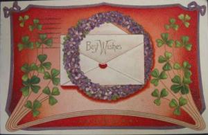 Embossed Best Wishes Purple Flowers c1910 Postcard