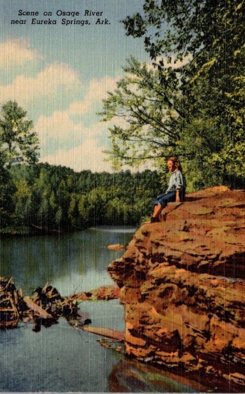 Arkansas Eureka Springs Scene On The Osage River Curteich