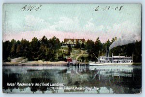 c1910 Casco Bay Maine ME Postcard Hotel Rockmere Boat Landing Little John Island