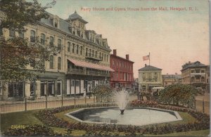 Postcard Perry House + Opera House from the Mall Newport RI