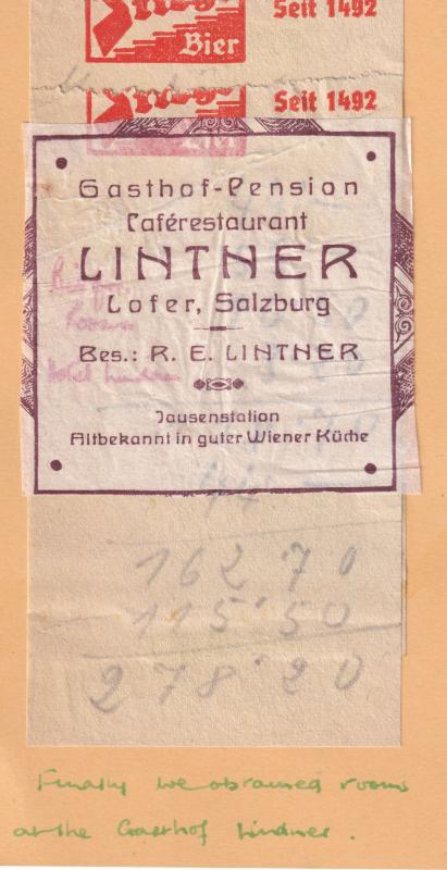 Gasthof Lintner Salzburg Restaurant 2x 1950s Receipt s
