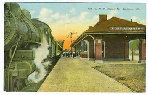 Fort Atkinson WI C. N. W. Railroad Train Station Depot Postcard