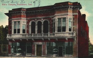 VINTAGE POSTCARD ELK'S TEMPLE AT FRANKFORT INDIANA MAILED 1912 FLAG CANCEL