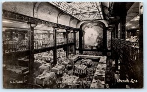 RPPC Cruise Ship S.S. PARIS French Line GRAND DINING ROOM First Class Postcard