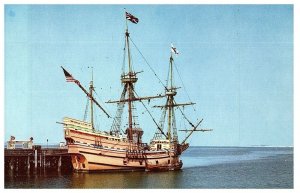 The Mayflower at dock in Plymouth Harbor Massachusetts Ship Postcard