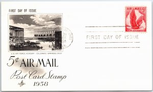 POSTAL CARD FIRST DAY OF ISSUE 1958 5c RED EAGLE AIRMAIL STAMP U.S. AIR FORCE