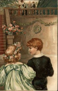 Scarce TUCK Sweet Boy & Girl at Party Invitation on Back c1910 Postcard