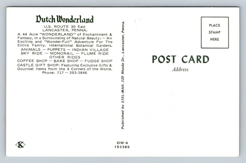 Dutch Wonderland   Lancaster  Pennsylvania  Postcard