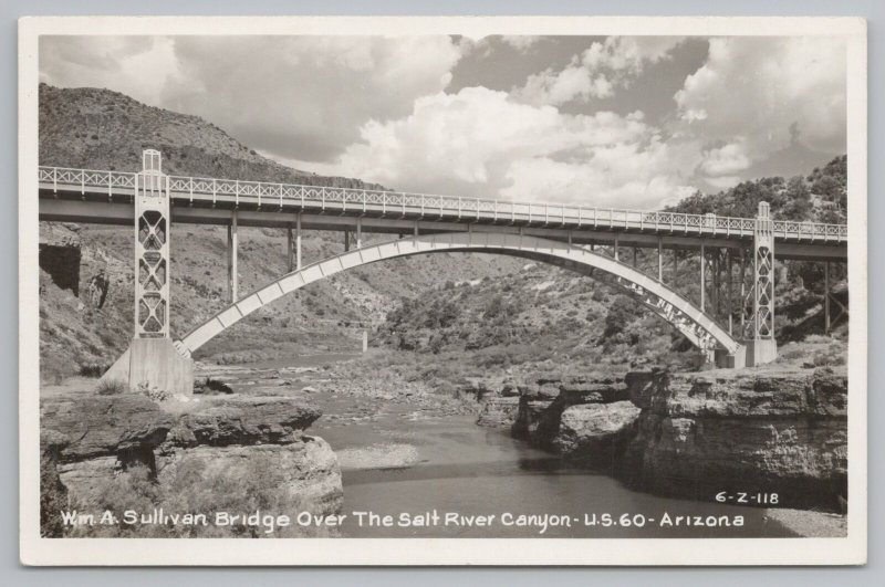 Whiteriver-San Carlos Arizona~Sullivan Steel Arch Bridge (Closed)~c1950 RPPC 