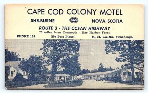 SHELBURNE, Nova Scotia Canada ~ CAPE COD COLONY MOTEL  c1950s Roadside  Postcard