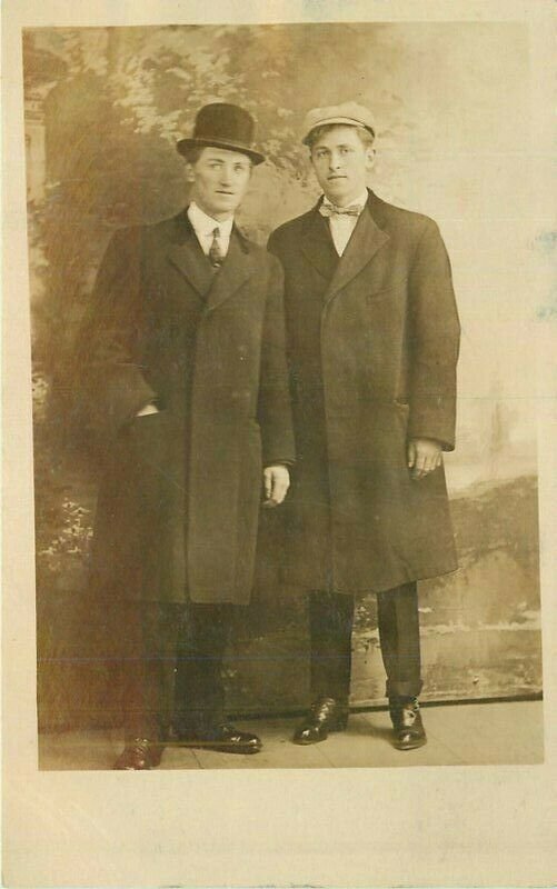 Two Dapper Dressed Young Men C-1908 RPPC Photo Interior Postcard 22-322