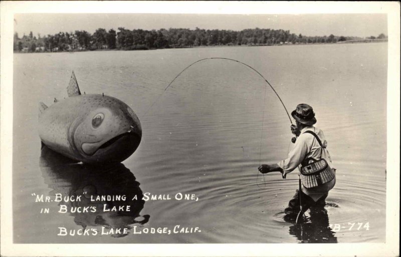 Bucks Lake Lodge CA Fishing Exaggeration Inflatable Fish? Unusual RPPC