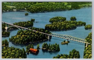 Canadian Spans, Thousand Islands International Bridge, Aerial View Postcard, NOS