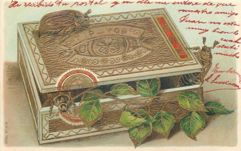 Lot 3 embossed 1900s Pentecost greetings postcards beetle bugs fantasy cigar box 