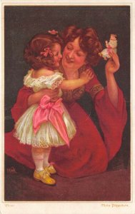 Lot223 my puppy woman with her dother children postcard germany