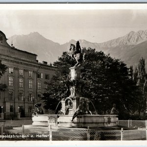 c1920s Innsbruck, Austria RPPC Leopoldsbrunnen Fountain Equestrian Statue A363