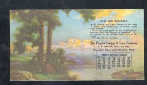 WOOSTER OHIO ORRVILLE PEOPLE SAVINGS & LOAN CALENDAR ADVERTISING INK BLOTTER '20