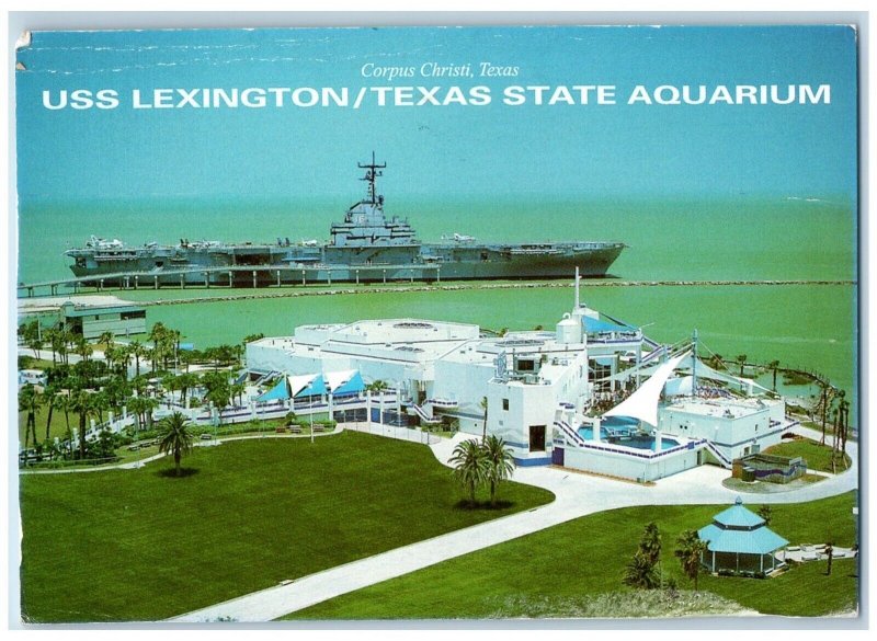 Bird's Eye View USS Lexington Texas State Aquarium Corpus Christi Bay Postcard