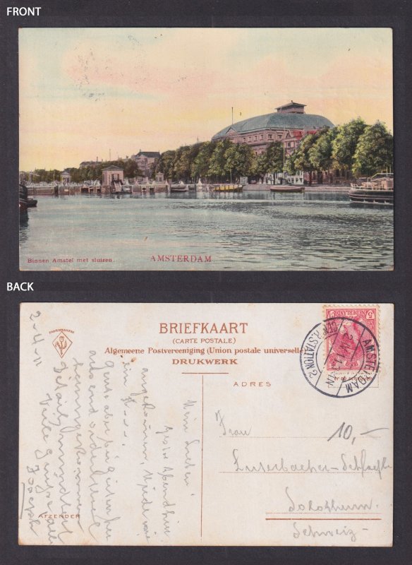 Vintage Postcard Netherlands Amsterdam Inner Amstel with locks 1913