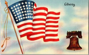 WWII Patriotic U.S. Flag, Liberty Bell c1942 Vintage Linen Postcard F26