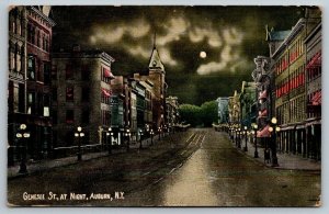 Genesee Street at Night  Auburn  Postcard  1912